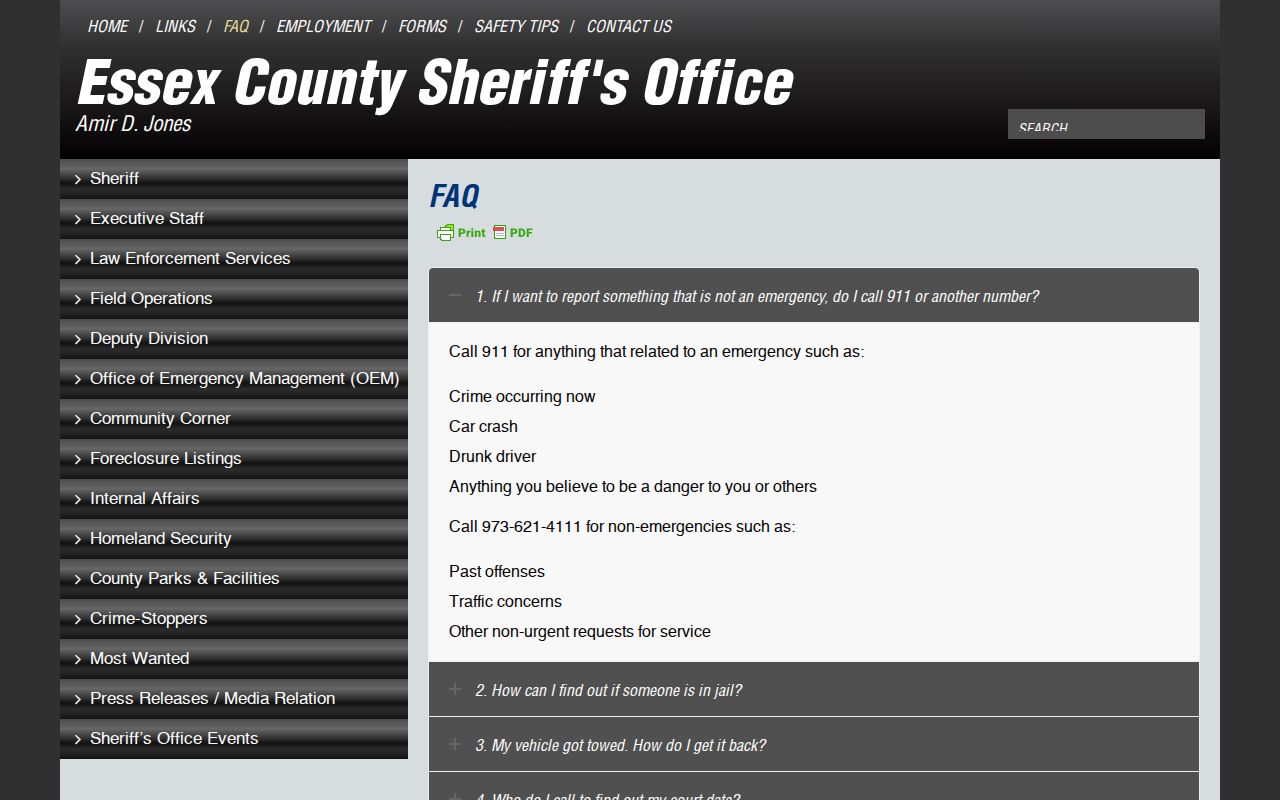 Essex County arrest report counter and jail information from the Sheriff