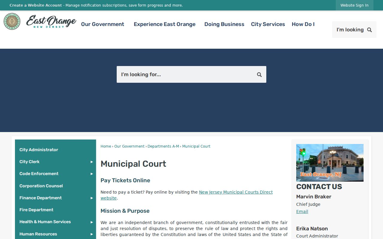 East Orange criminal records Municipal Court contact page