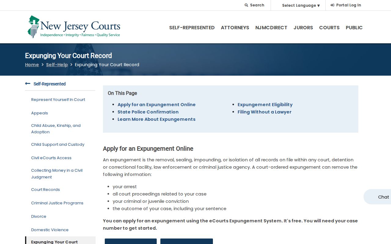 Essex County criminal history eCourts expungement filing guidance
