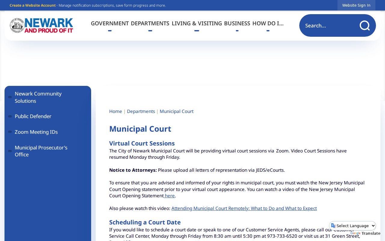 Newark criminal records Municipal Court form and hours